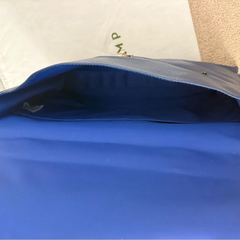 Longchamp Blue Pebbled Leather Briefcase with Lock and Keys - Picture 4 of 6